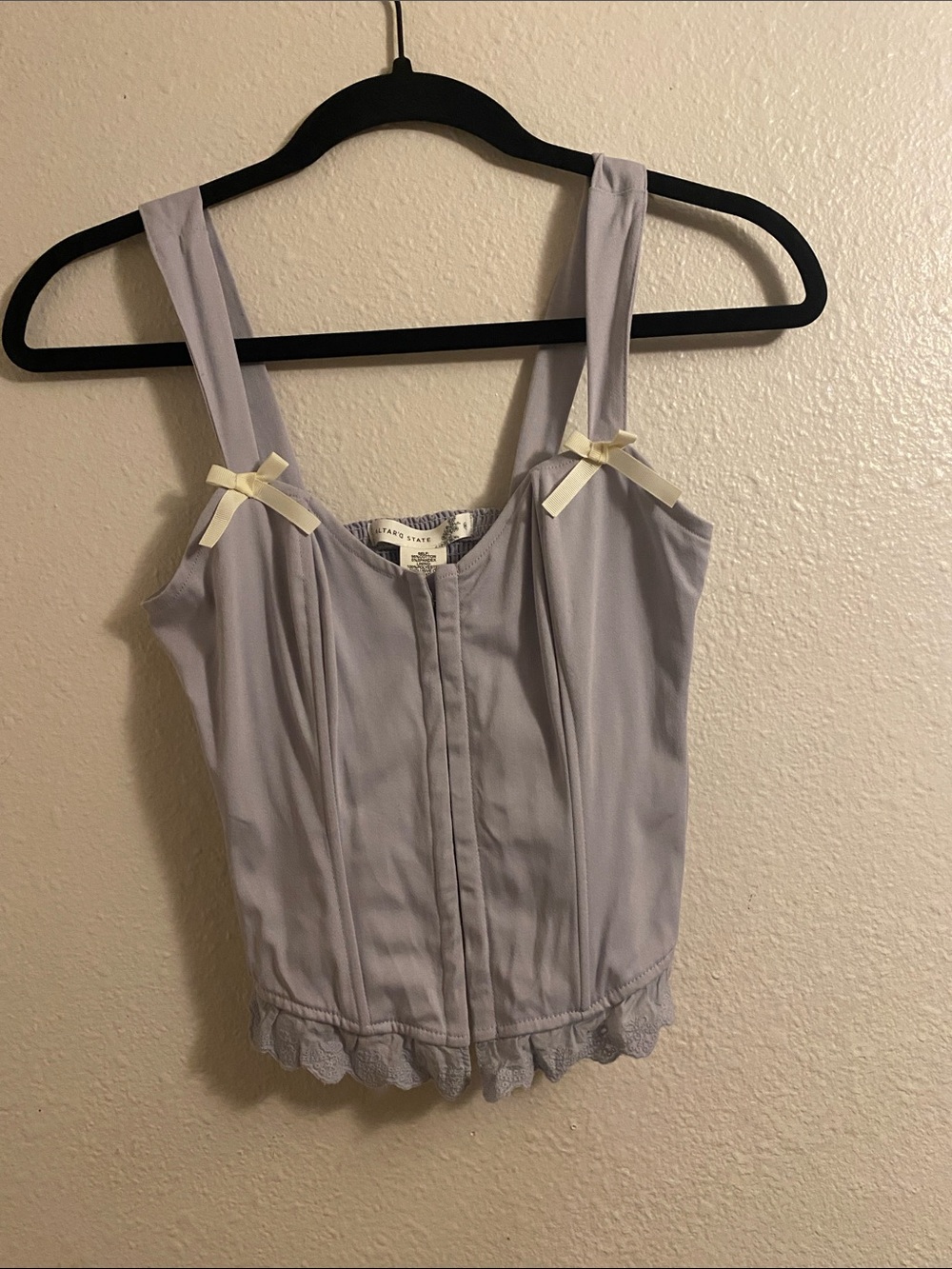 Blue Lace-Trim Top with Bow Details